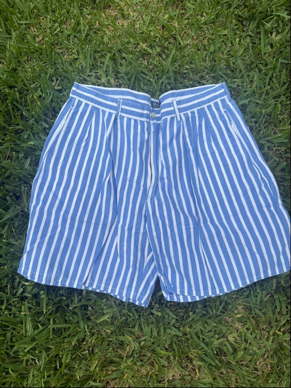 Polo Ralph Lauren Striped Flat Front Bermuda Shorts Blue White Men’s Size 36